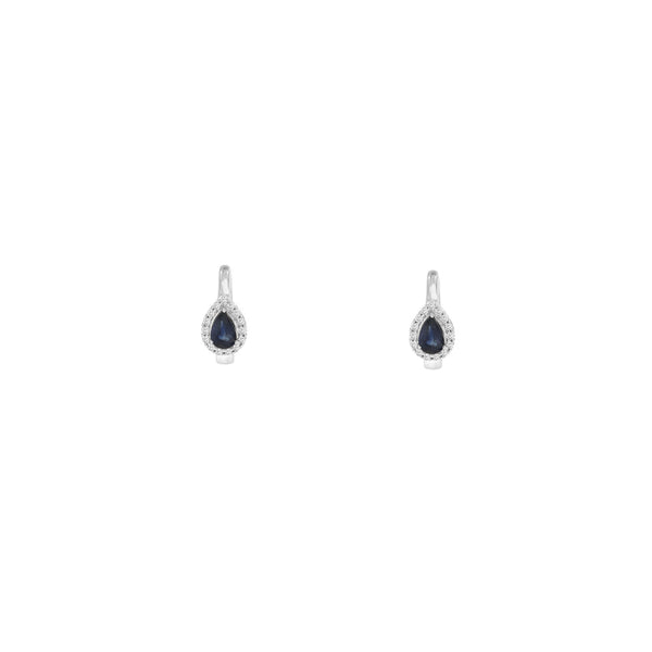14 Karat White Gold Huggie Earrings With Blue Sapphires & Diamonds