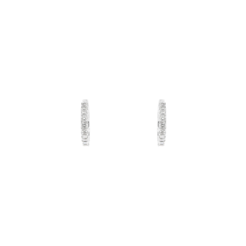 14 Karat White Gold Hoop Earrings With Diamonds
