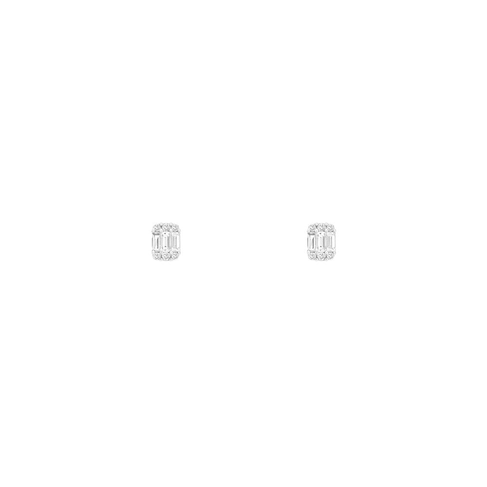 14 Karat White Gold Cluster Baguette Earrings With Diamonds