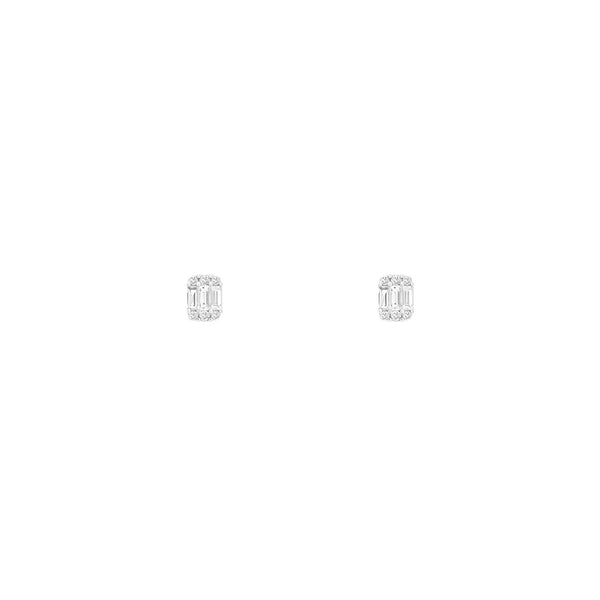 14 Karat White Gold Cluster Baguette Earrings With Diamonds