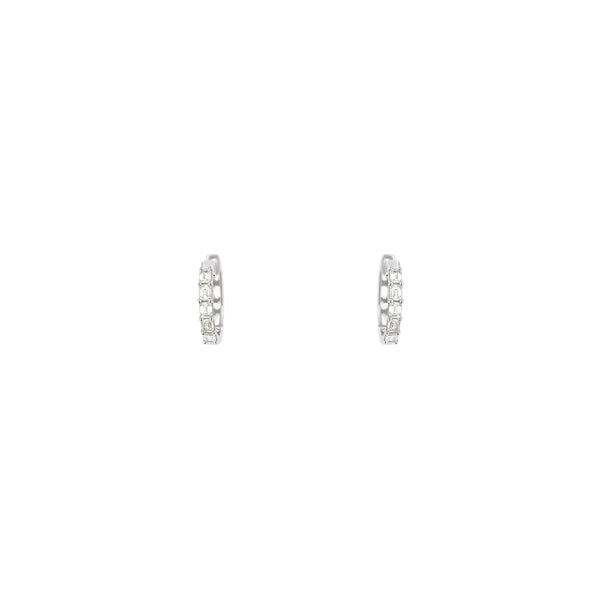 14 Karat White Gold Huggie Earrings With Diamonds