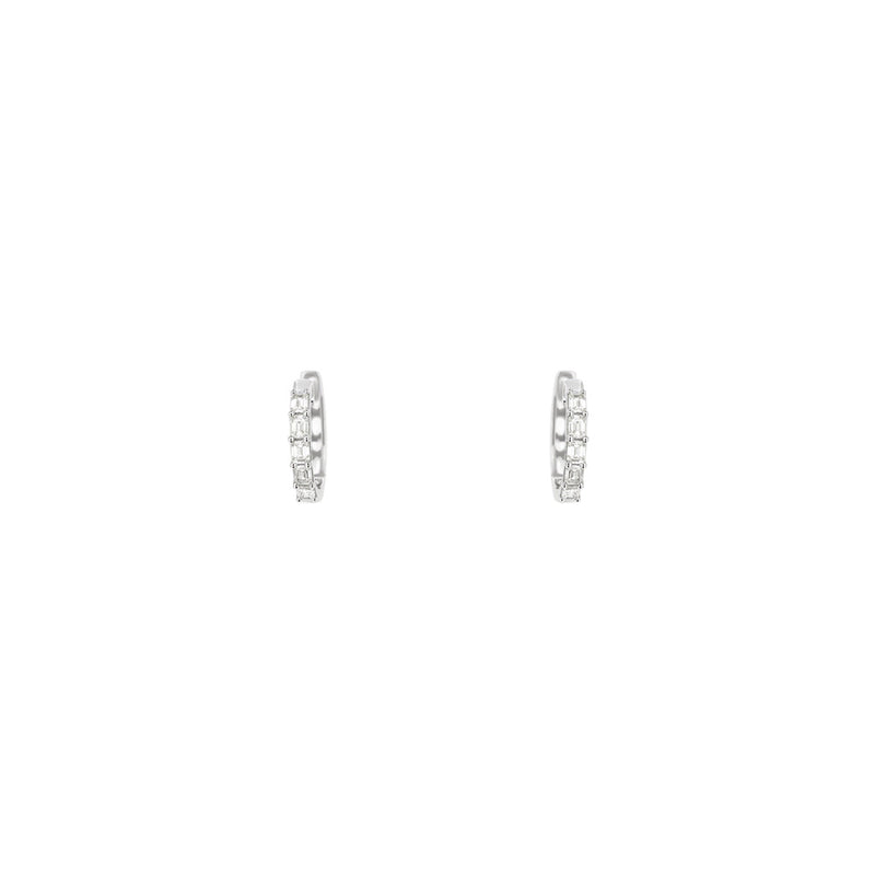 14 Karat White Gold Huggie Earrings With Diamonds