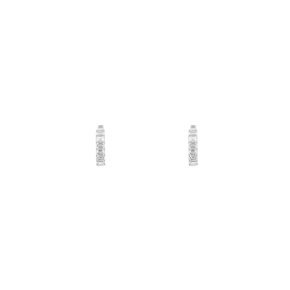 14 Karat White Gold Huggie Earrings With Diamonds