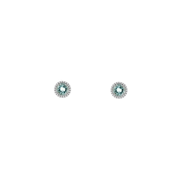 14 Karat White Gold Halo Earring With Aquamarines & Diamonds