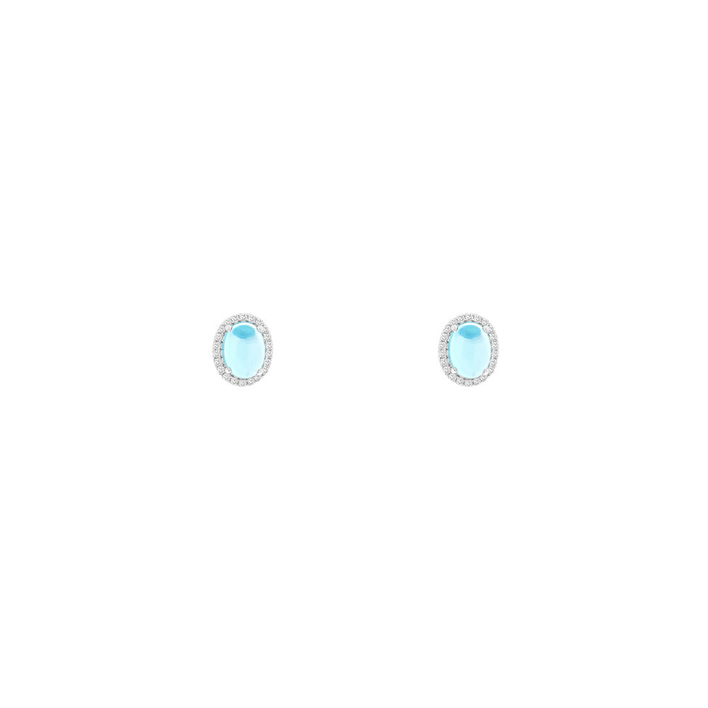 14 Karat White Gold Halo Earrings With Blue Topaz & Diamonds