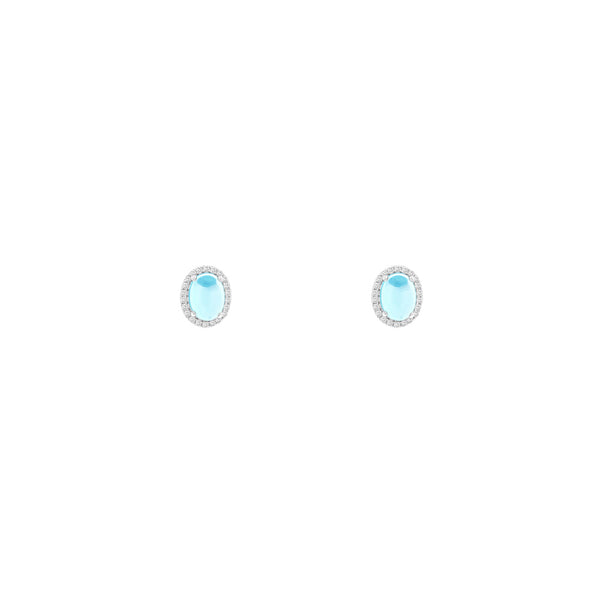 14 Karat White Gold Halo Earrings With Blue Topaz & Diamonds