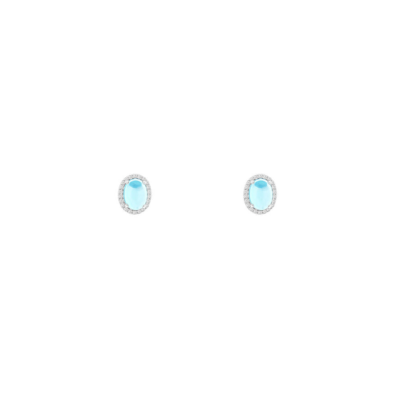14 Karat White Gold Halo Earrings With Blue Topaz & Diamonds