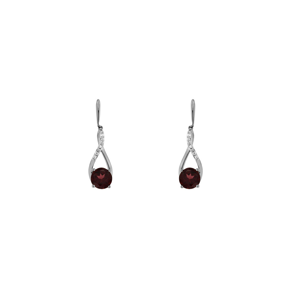 14 Karat White Gold Drop Earrings With Garnets & Diamonds