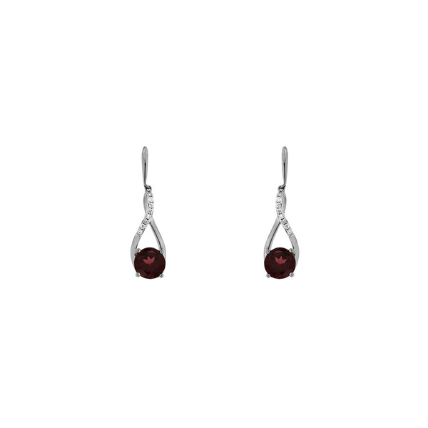 14 Karat White Gold Drop Earrings With Garnets & Diamonds