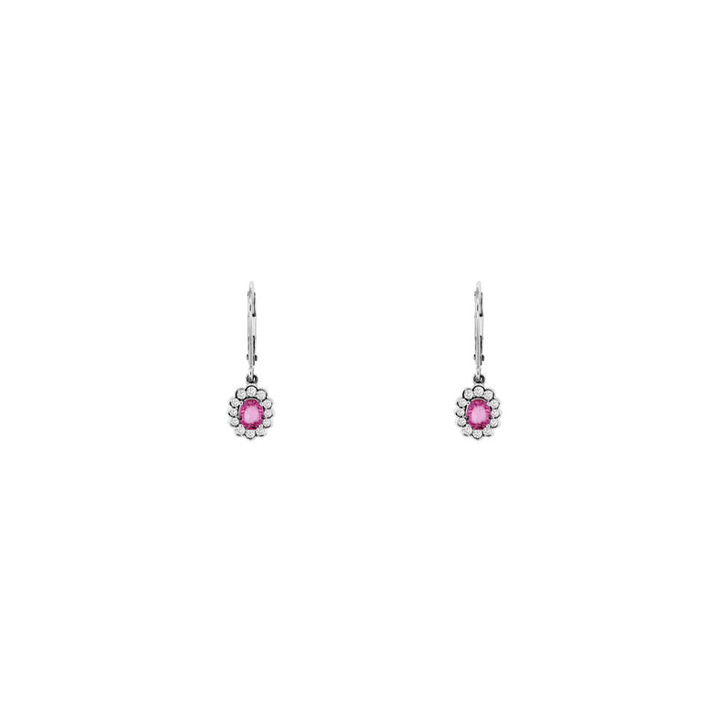 14 Karat White Gold Halo Drop Earrings With Pink Sapphires & Diamonds