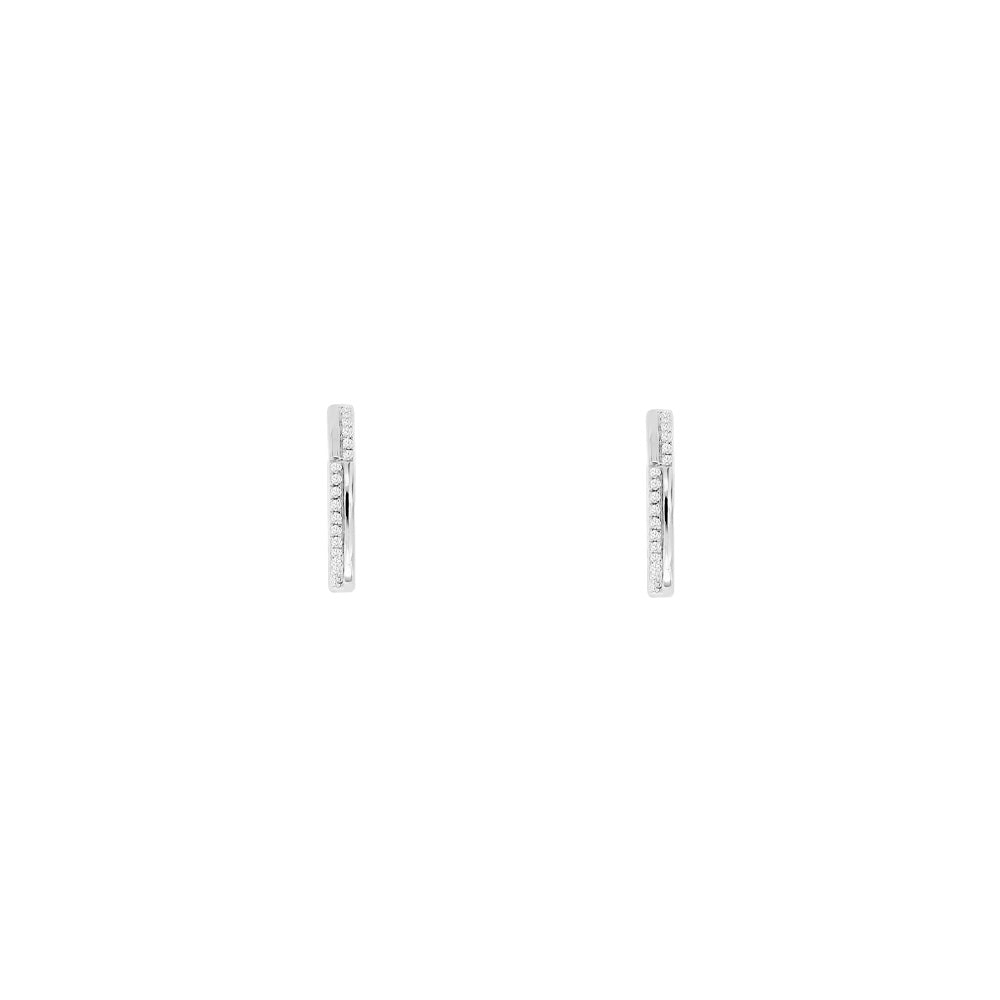 14 Karat White Gold Fish Hook Earrings With Diamonds