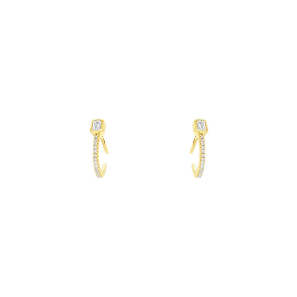 14 Karat Yellow Gold Fish Hook Earrings With Diamonds