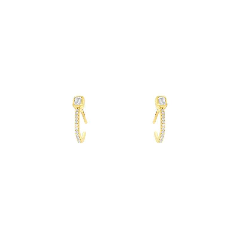 14 Karat Yellow Gold Fish Hook Earrings With Diamonds