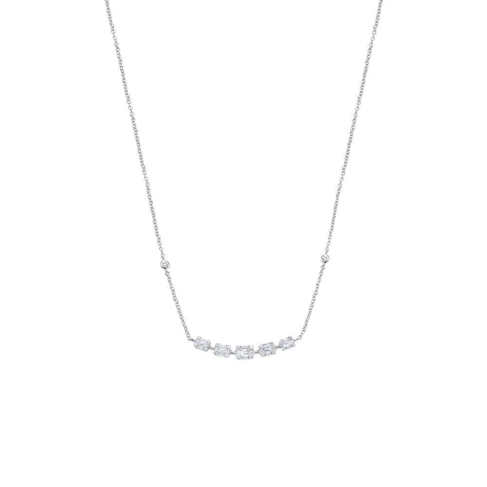 18 Karat White Gold Invisible Baguette Necklace with Diamonds