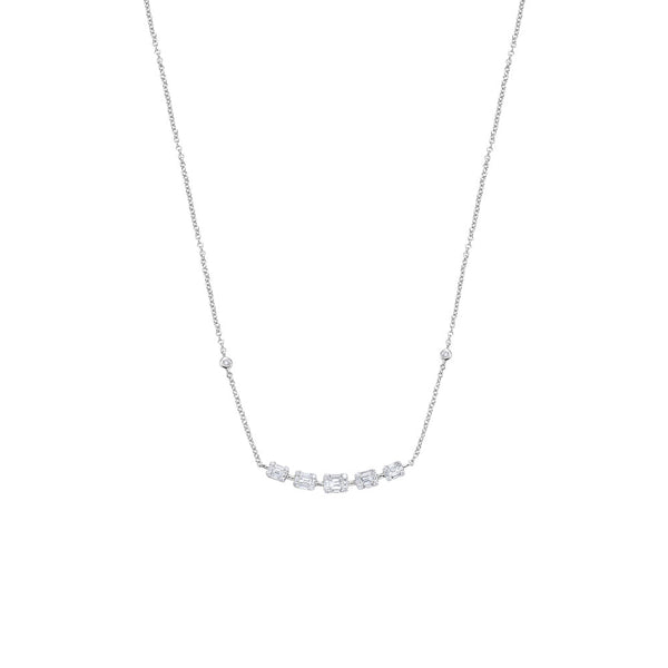 18 Karat White Gold Invisible Baguette Necklace with Diamonds