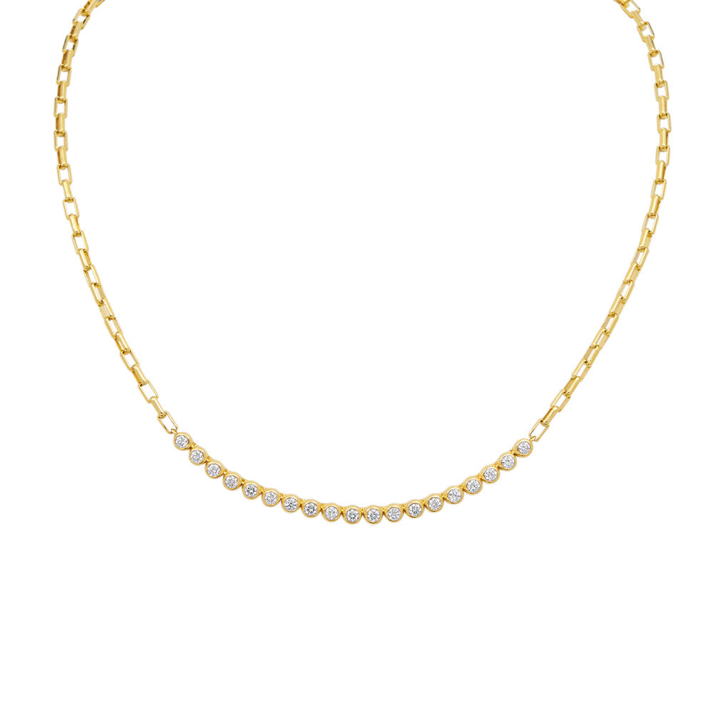 18 Karat Yellow Gold Tennis/Link Necklace with Diamonds