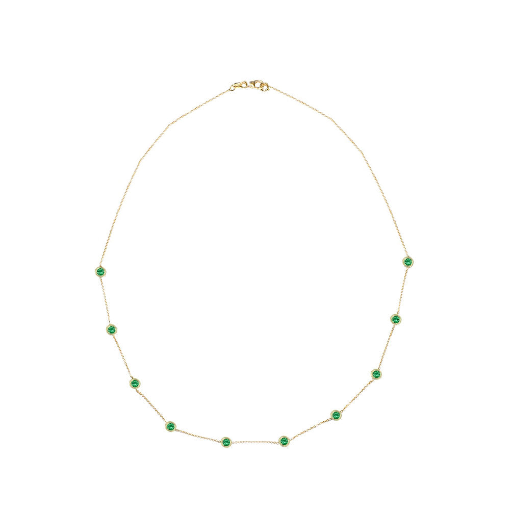 14 Karat Yellow Gold Station Necklace with Tsavorite Garnet