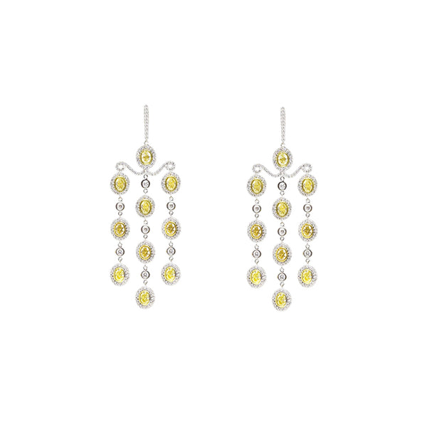 18 Karat Yellow and White Gold Yellow Diamond Chandelier Earrings