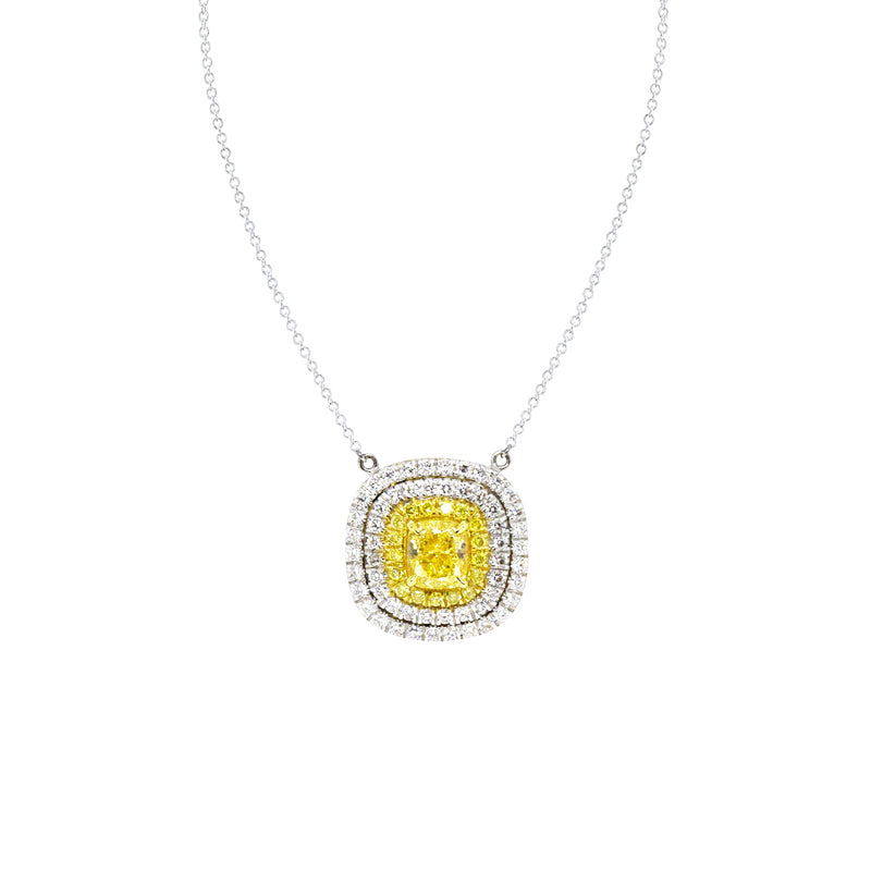 18 Karat Two Toned Gold Yellow Diamond Necklace