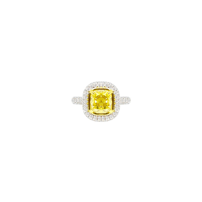 18 Karat White Gold ring with Fancy Intense Yellow Wedding Diamond