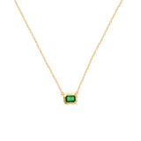 14 Karat Yellow Gold Bezel Set Emerald Necklace