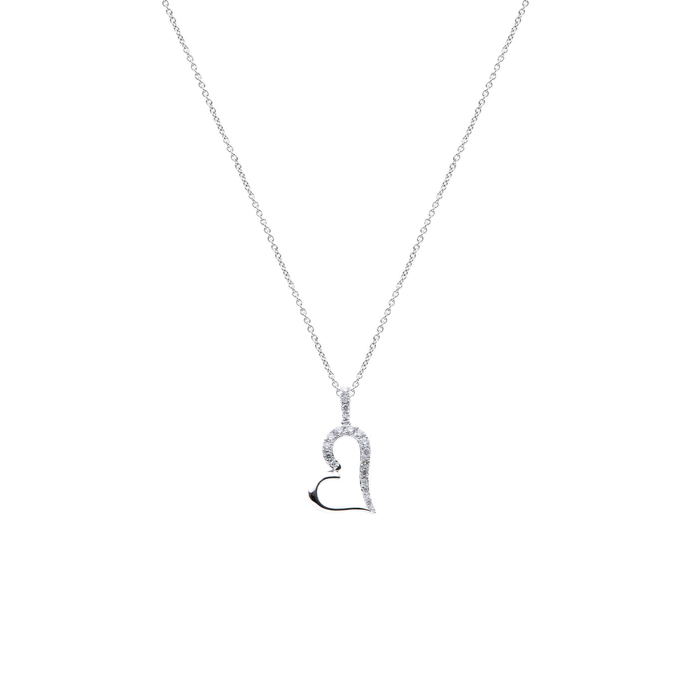 18 Karat White Gold small open Heart Diamond Pendant