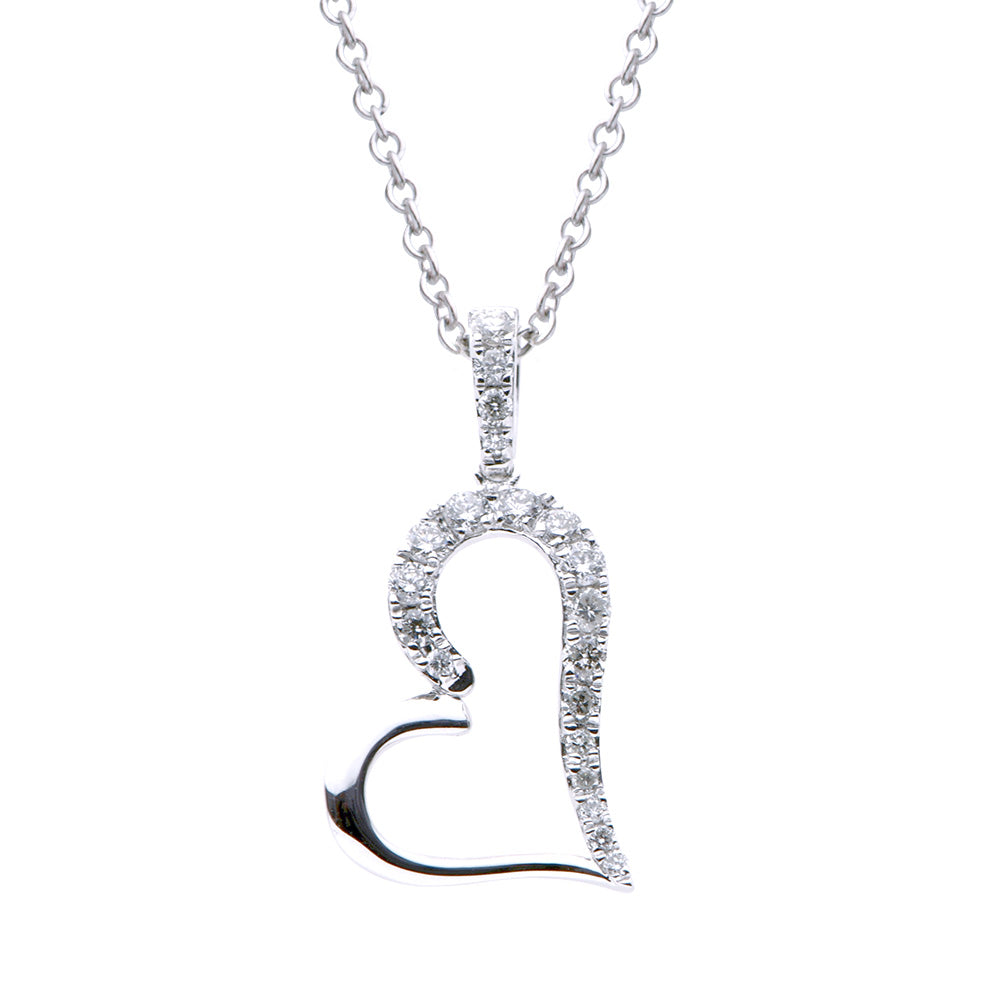 18 Karat White Gold small open Heart Diamond Pendant