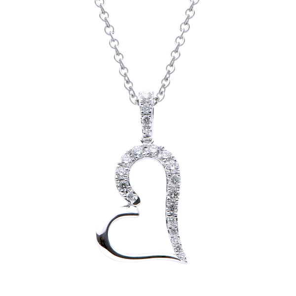 18 Karat White Gold small open Heart Diamond Pendant