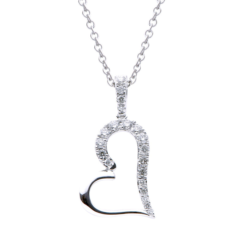 18 Karat White Gold small open Heart Diamond Pendant