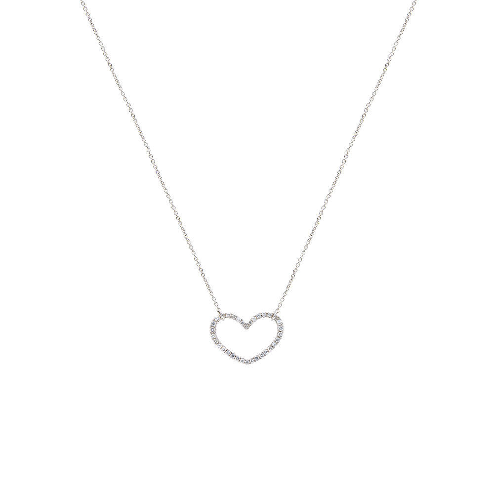 18 Karat White Gold Open Heart Necklace with Diamonds