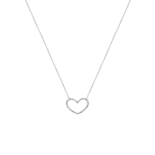 18 Karat White Gold Open Heart Necklace with Diamonds