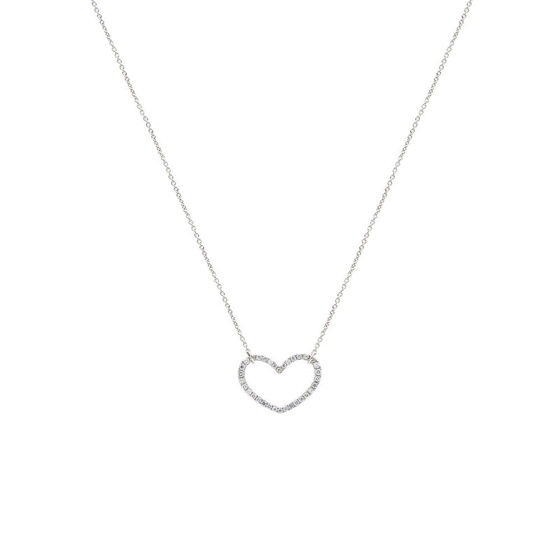 18 Karat White Gold Open Heart Necklace with Diamonds