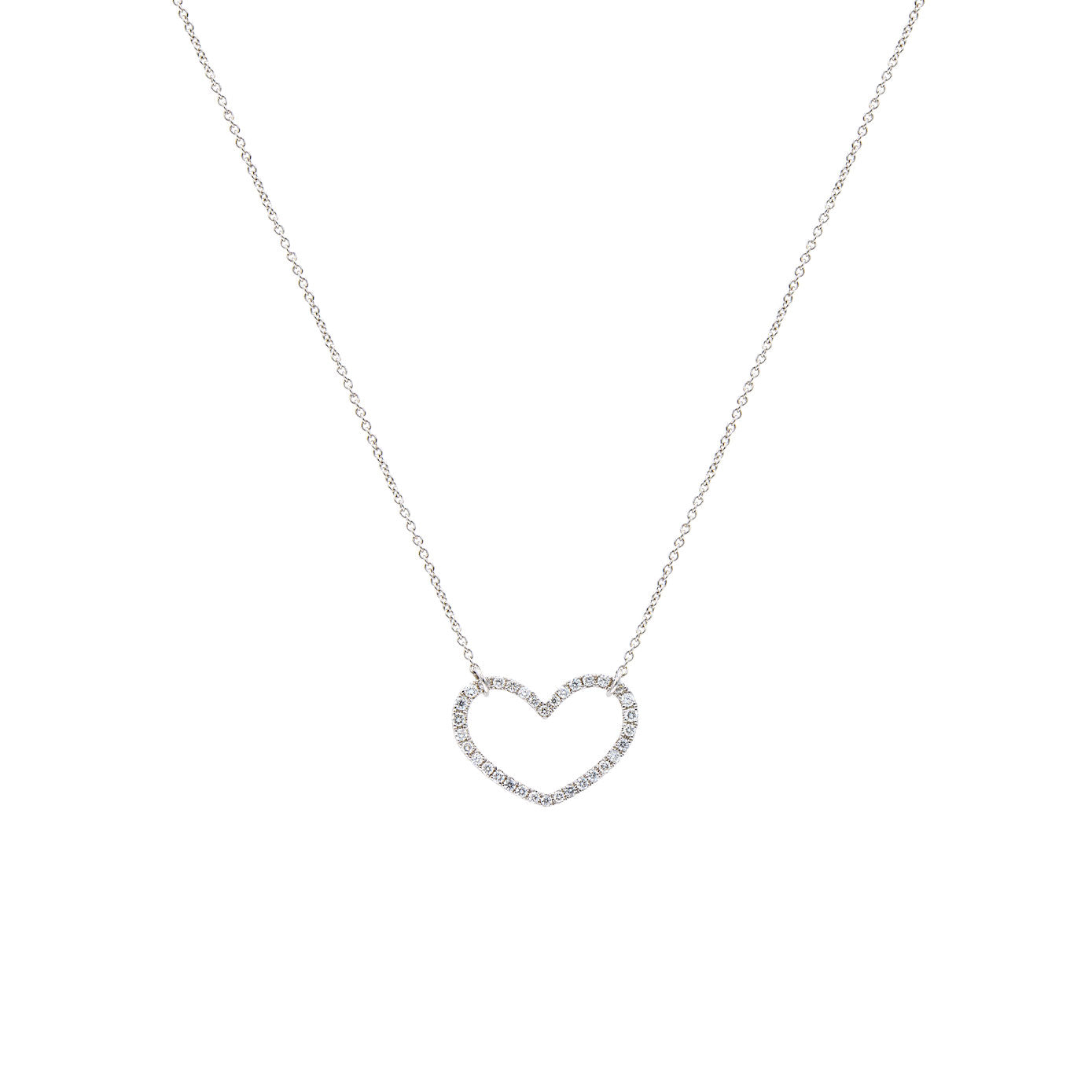 18 Karat White Gold Diamond Open Heart Necklace