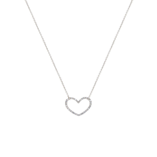 18 Karat White Gold Diamond Open Heart Necklace