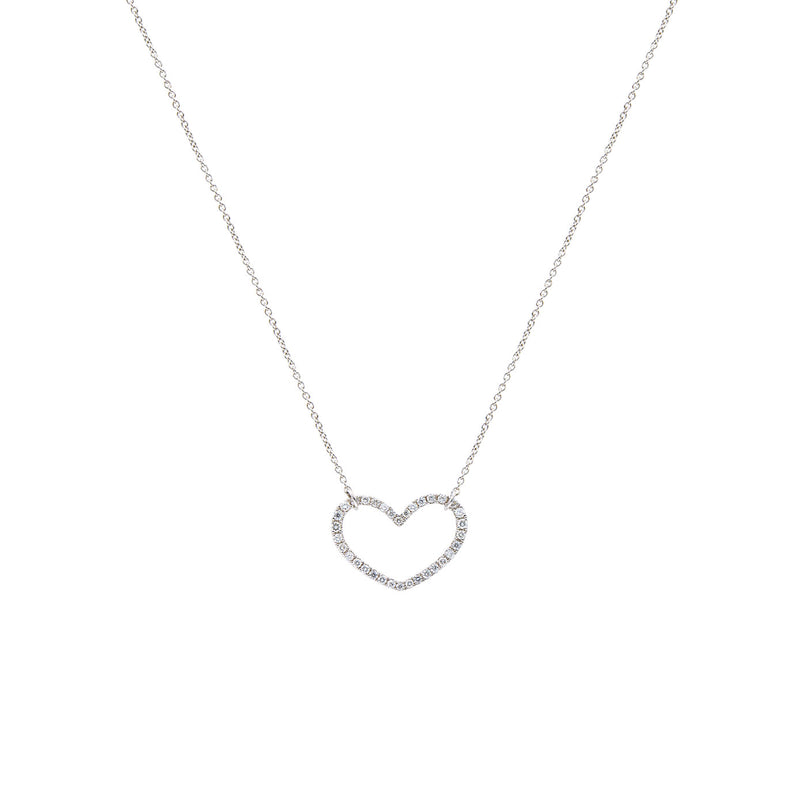 18 Karat White Gold Diamond Open Heart Necklace