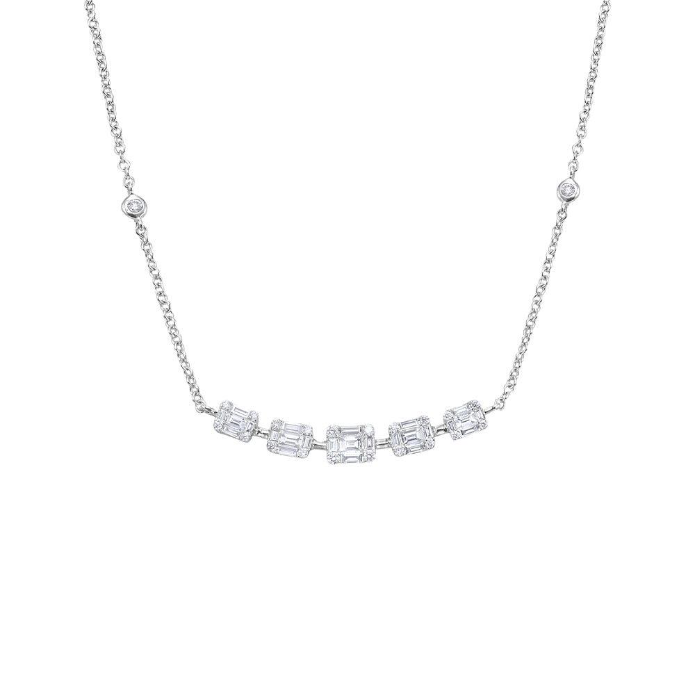 18 Karat White Gold Invisible Baguette Necklace with Diamonds