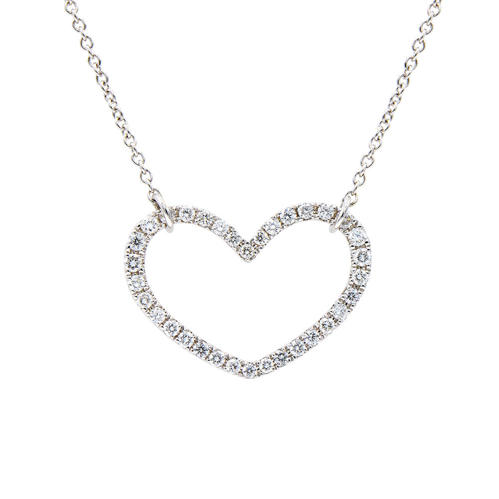 18 Karat White Gold Open Heart Necklace with Diamonds