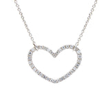 18 Karat White Gold Open Heart Necklace with Diamonds