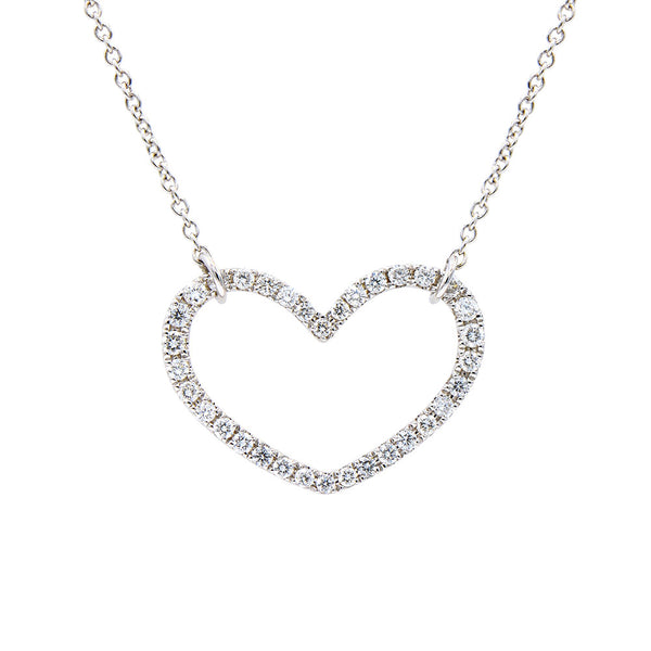 18 Karat White Gold Open Heart Necklace with Diamonds