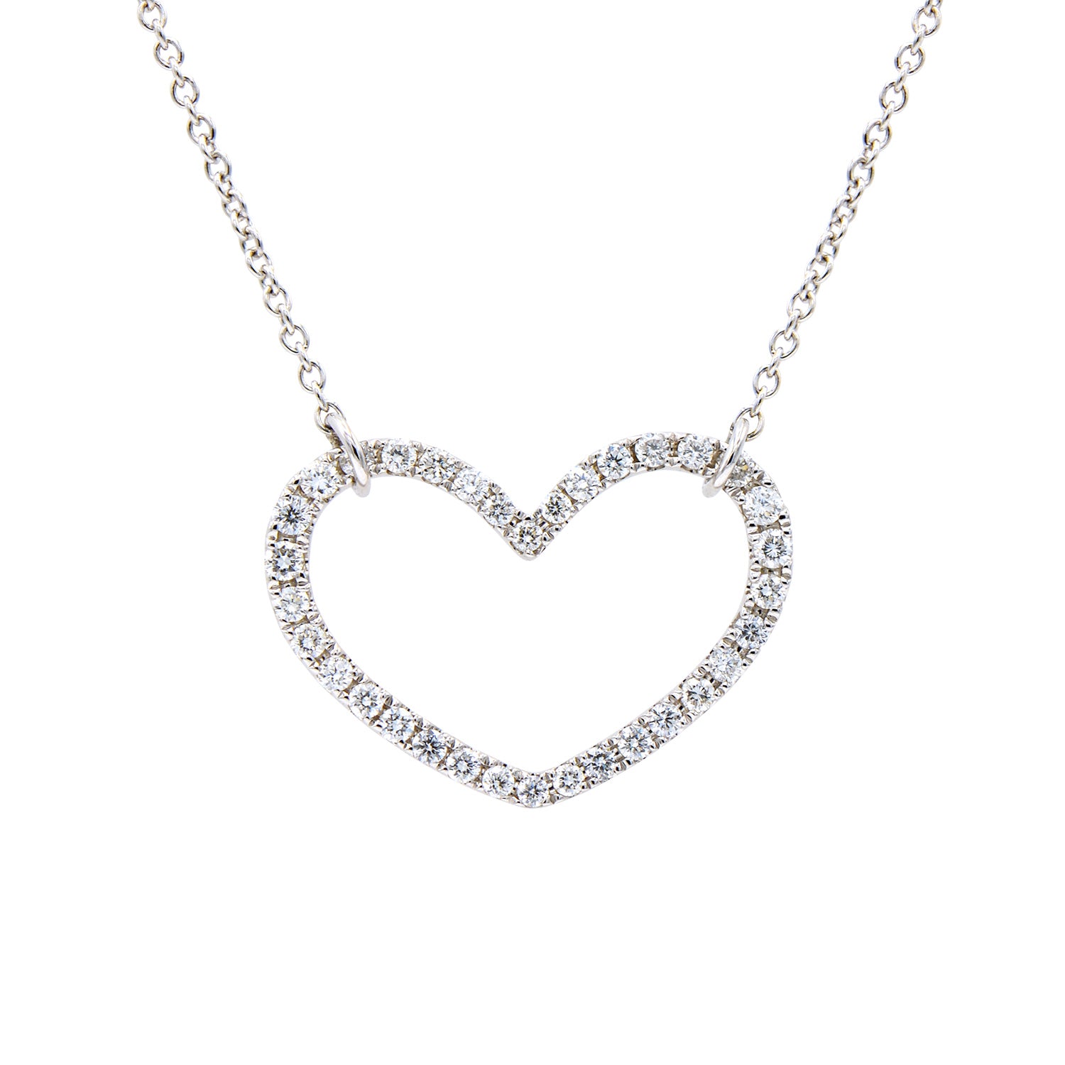 18 Karat White Gold Diamond Open Heart Necklace