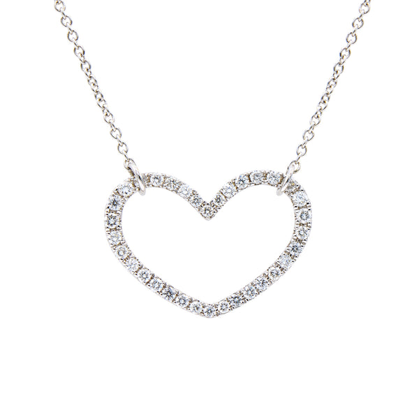 18 Karat White Gold Diamond Open Heart Necklace
