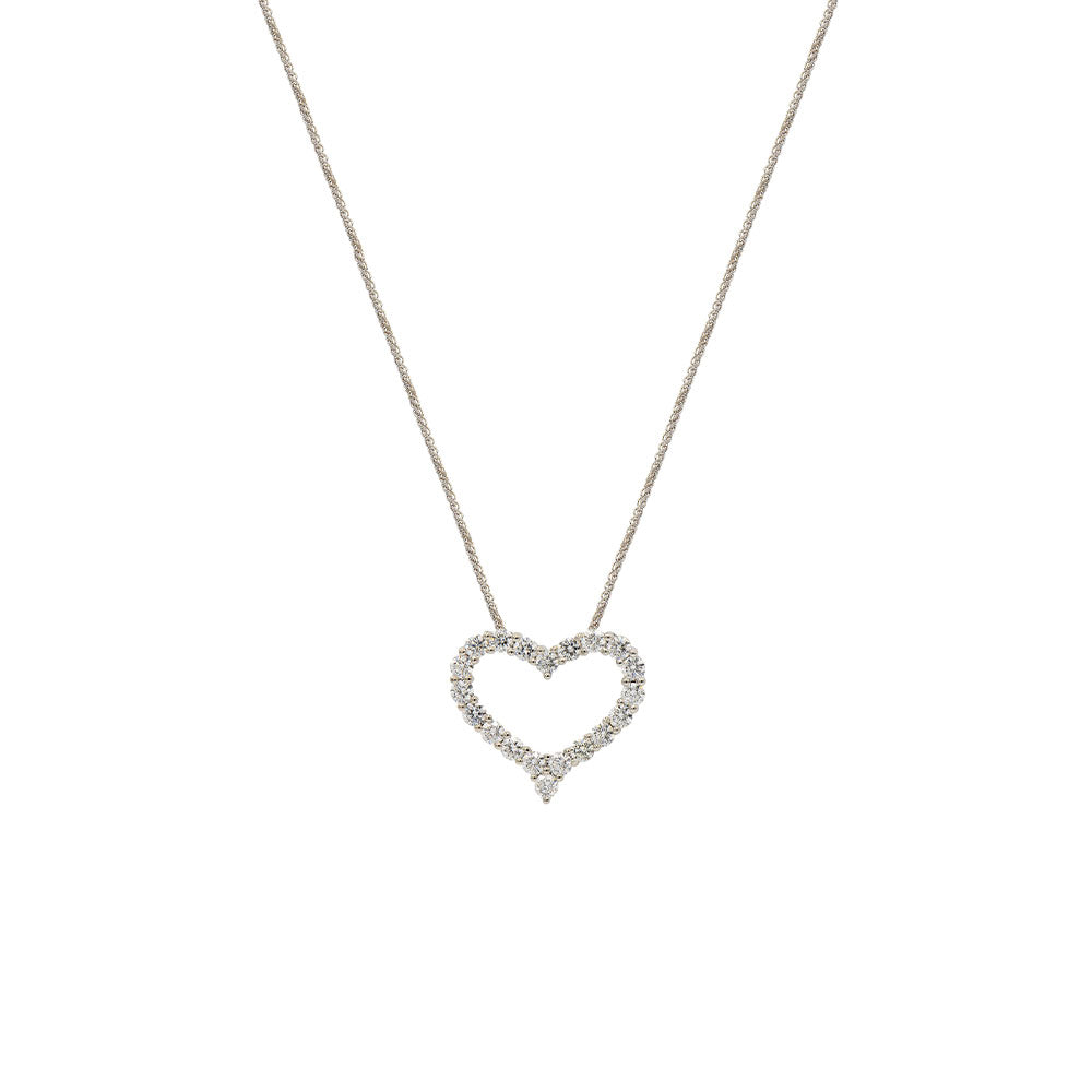 18 White Gold Open Heart Necklace With Diamonds