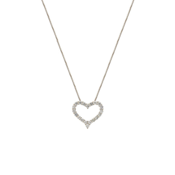 18 White Gold Open Heart Necklace With Diamonds