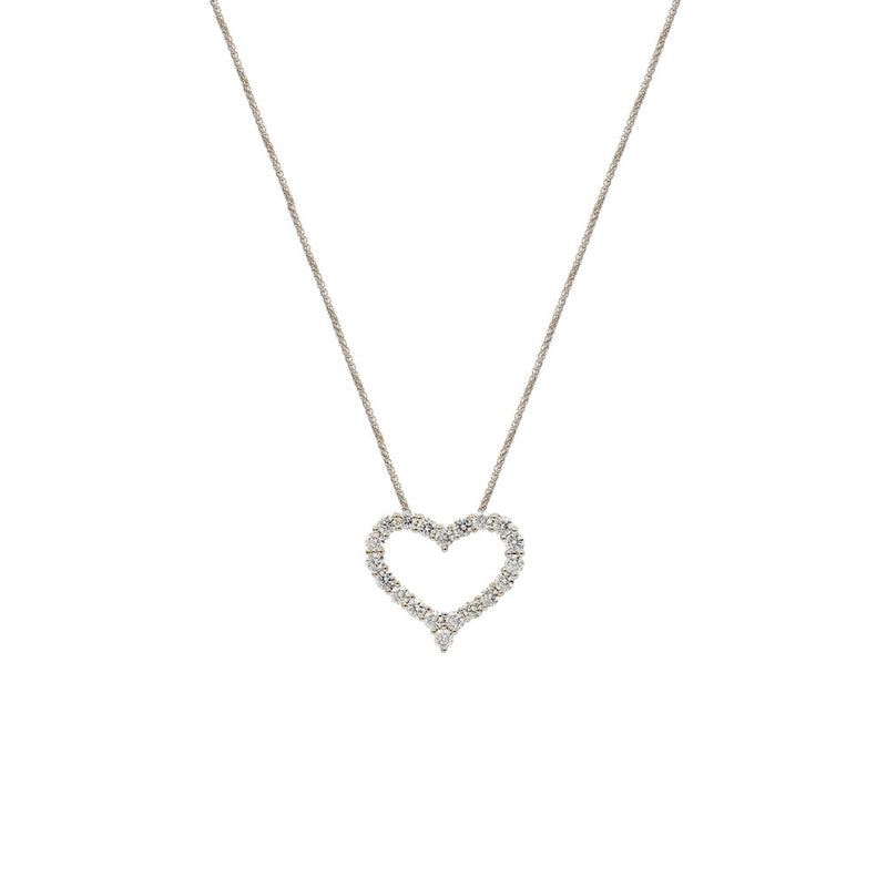 18 White Gold Open Heart Necklace With Diamonds