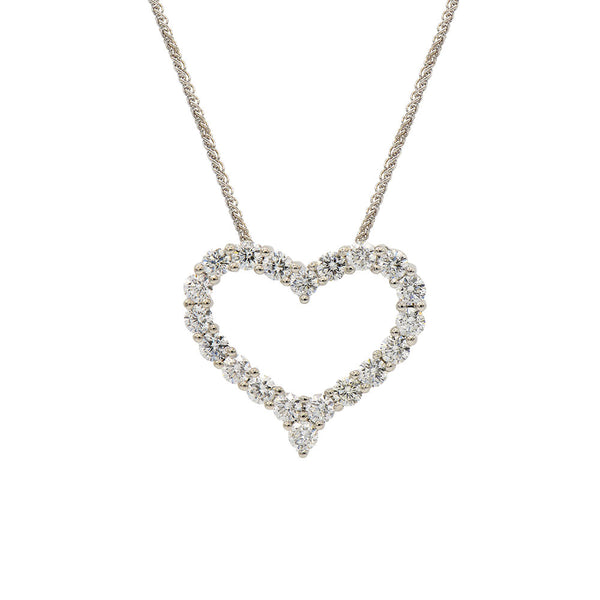 18 White Gold Open Heart Necklace With Diamonds