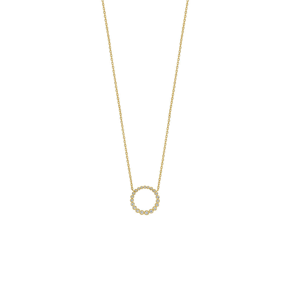 18 Karat Yellow Gold Nutmeg Circle Necklace with Diamonds