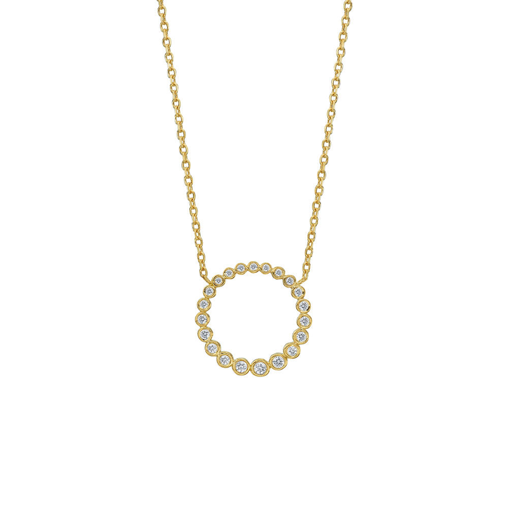 18 Karat Yellow Gold Nutmeg Circle Necklace with Diamonds