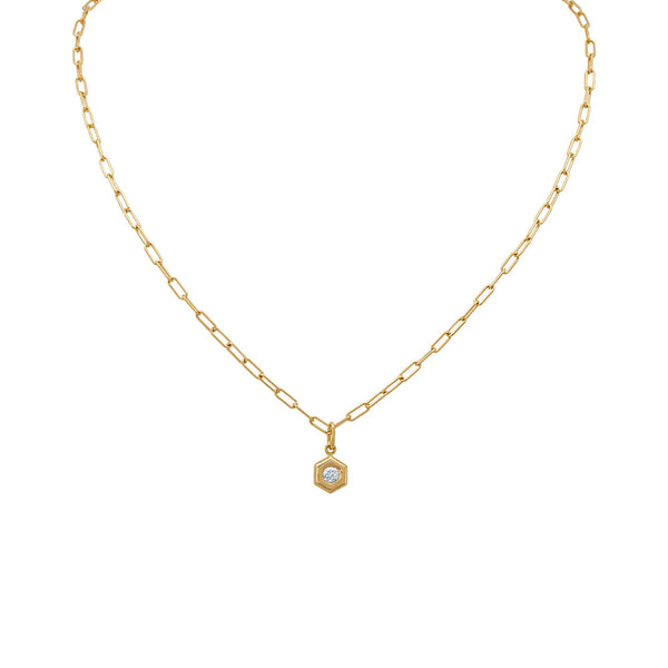 18 Karat Yellow Gold Hexagon Necklace with a Diamond