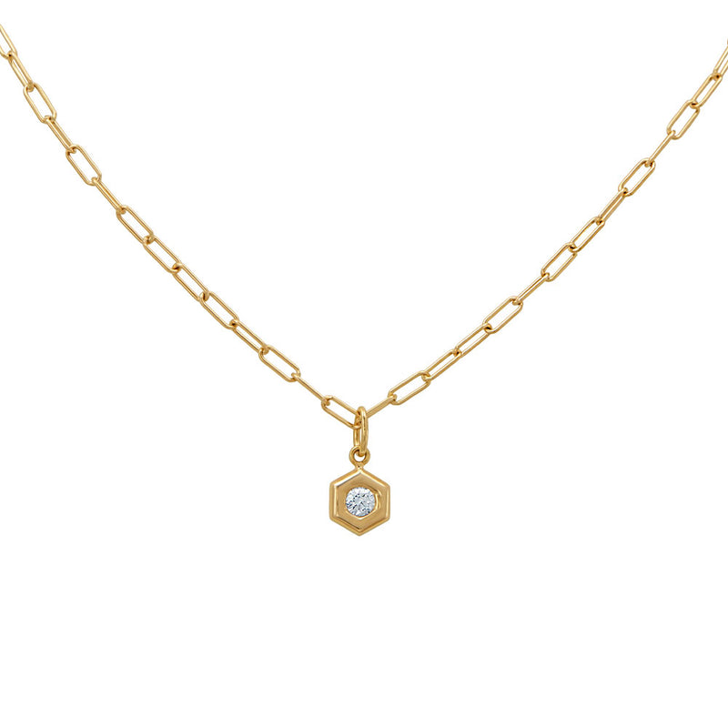 18 Karat Yellow Gold Hexagon Necklace with a Diamond