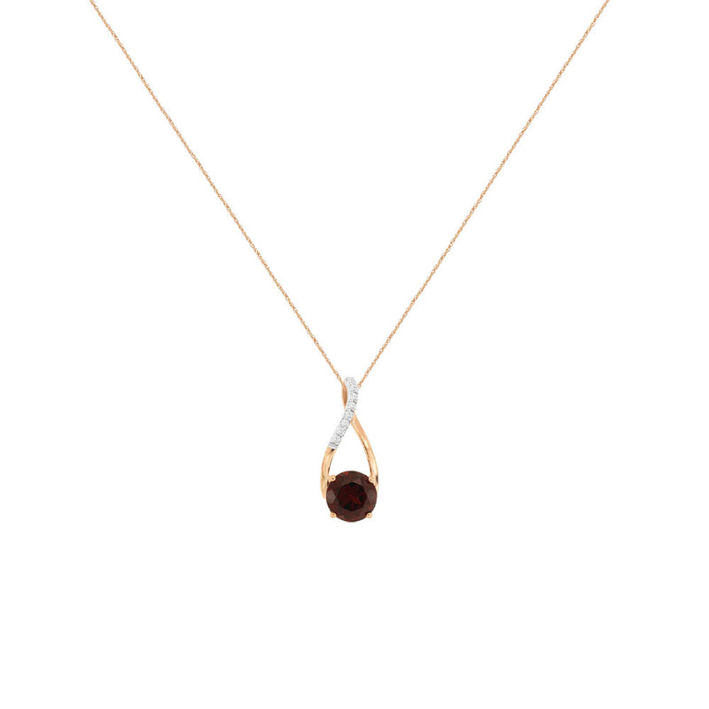 14 Karat Rose Gold Art Deco Necklace With A Garnet And Diamonds